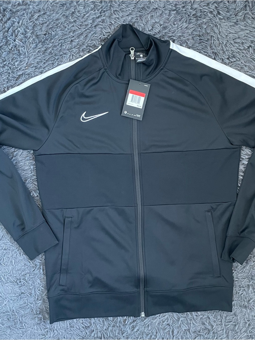 Men Size Large Nike Academy 19 Dry Fit Jacket Fleece Zip Up Black White